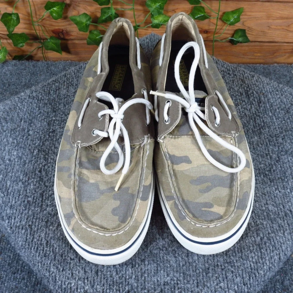 Sperry Halyard 2-Eye Men Boat Shoe Size 12 Nautical Camo Canvas Sneakers Green
